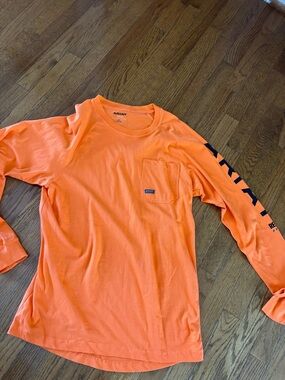 Ariat Neon Orange Long Sleeve Pocket Tee with Sleeve Logo